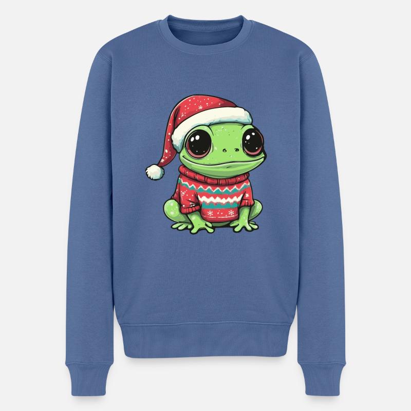 Frosch Weihnachten Comic - Männer Premium Bio Pullover - Taubenblau