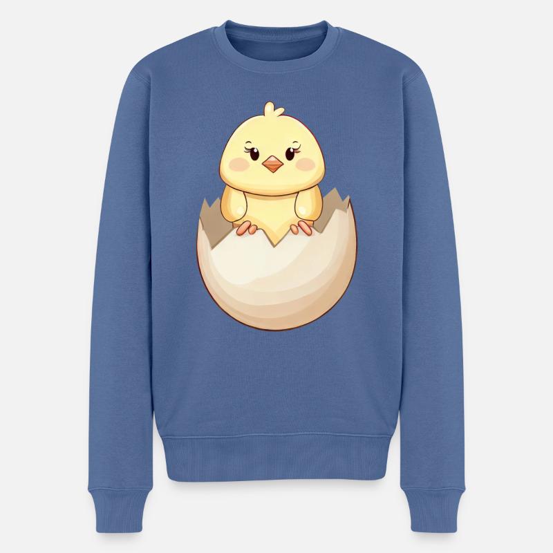 Poussin kawaii mignon, éclosion de la coquille d’œuf - Pull Premium bio Homme - bleu pigeon