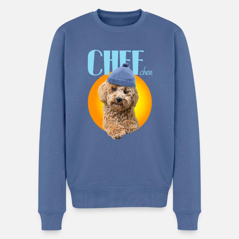 Caniche avec bonnet caniche « Chef » - Pull Premium bio Homme - bleu pigeon