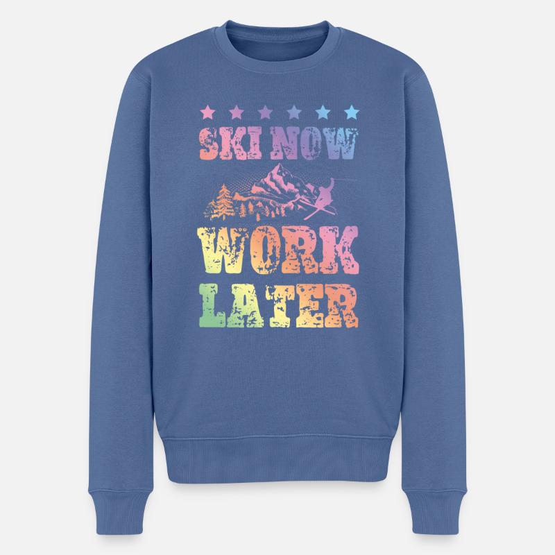 Ski now work later - Männer Premium Bio Pullover - Taubenblau