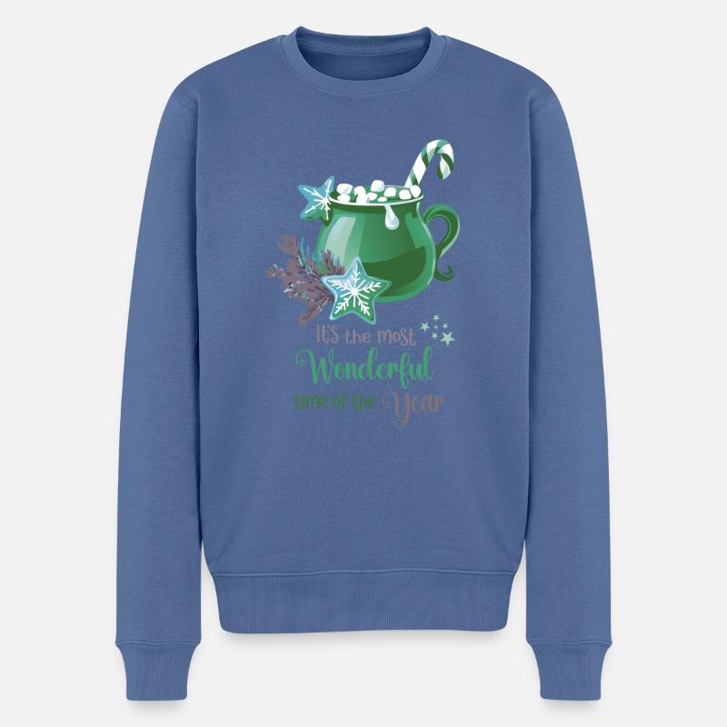 Hot Cacao, It's the most wonderful time, green - Männer Premium Bio Pullover - Taubenblau