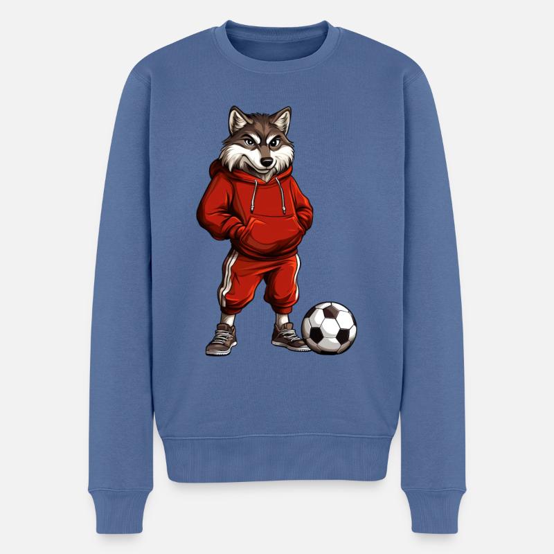 Wolf Fussballer rot - Männer Premium Bio Pullover - Taubenblau