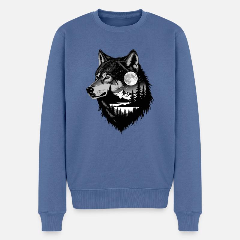 Schwarzer Wolf Wolfportrait. Wolfdesign - Männer Premium Bio Pullover - Taubenblau