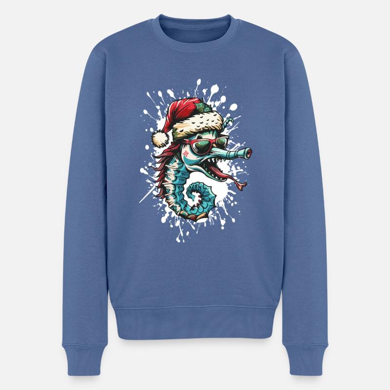 Hippocampe Noël Drôle - Pull Premium bio Homme - bleu pigeon