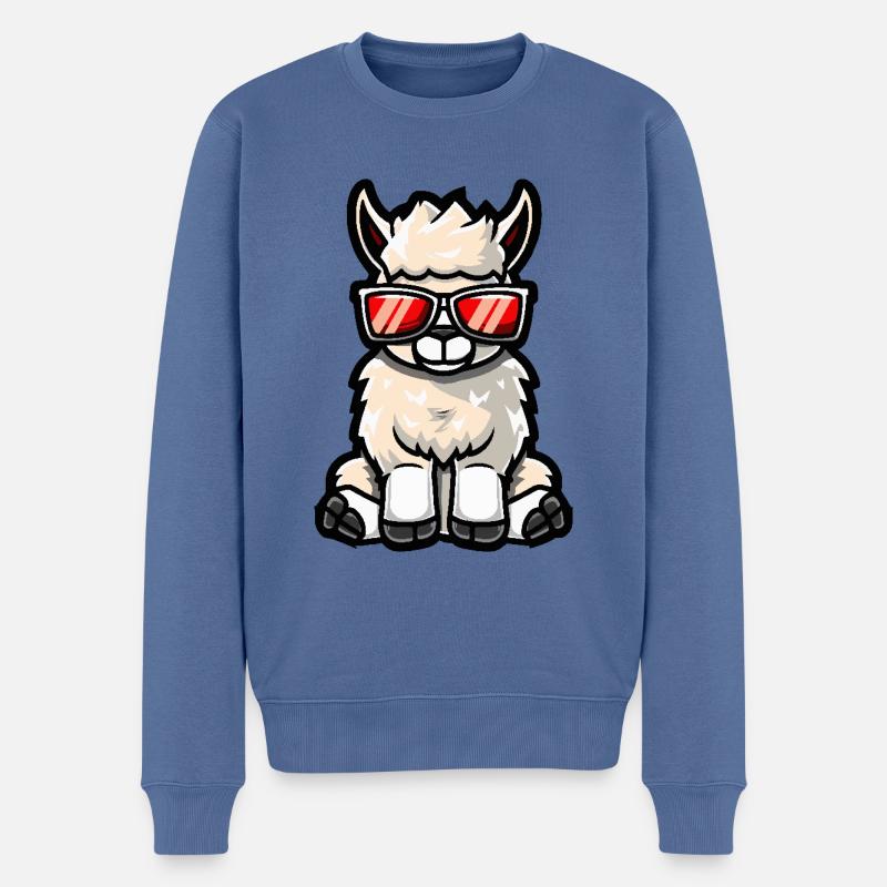 Alpaka Llama Cool Comic - Männer Premium Bio Pullover - Taubenblau