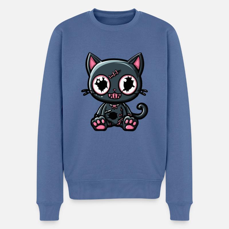 Chat Halloween Drôle Kawaii - Pull Premium bio Homme - bleu pigeon