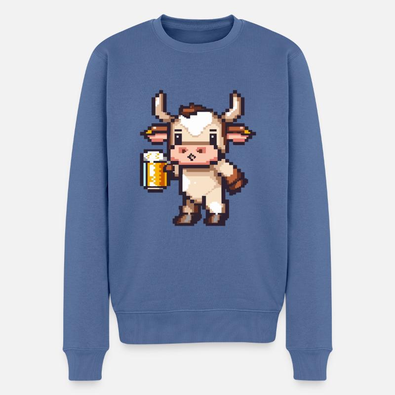 Kuh Bier Pixel - Männer Premium Bio Pullover - Taubenblau