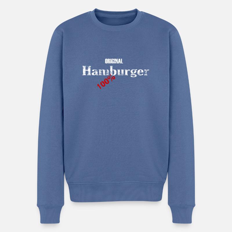 Original Hamburger - 100% - Männer Premium Bio Pullover - Taubenblau