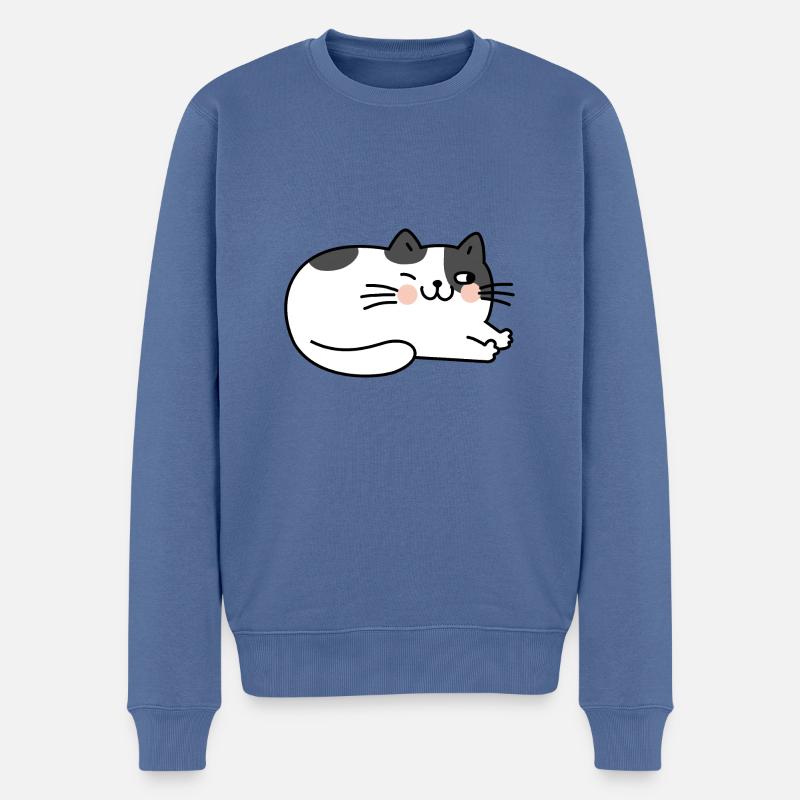 Chat Couché Mignon - Pull Premium bio Homme - bleu pigeon