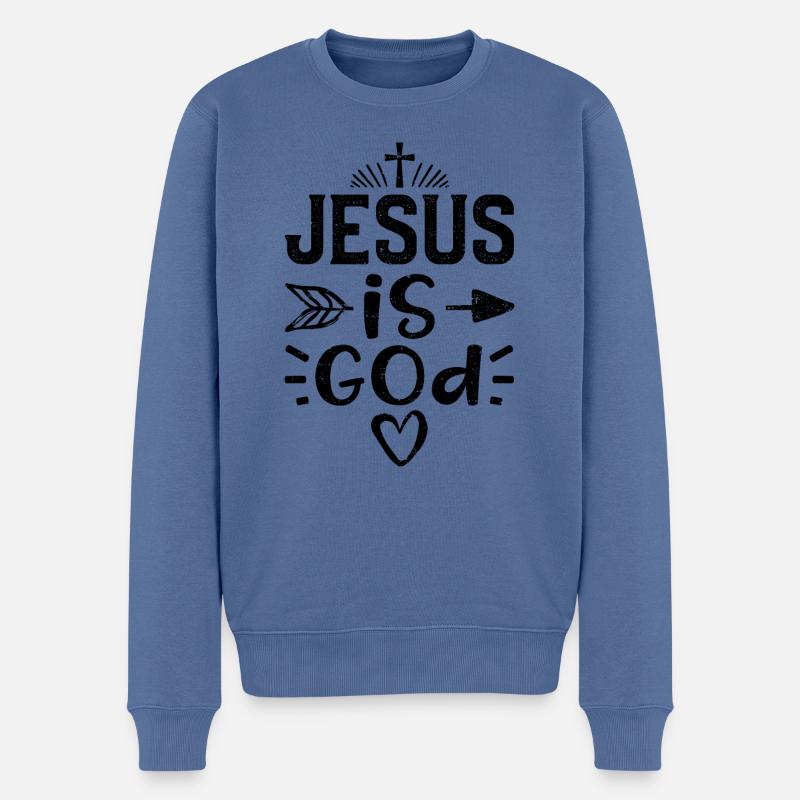 Jésus est Dieu - Jésus - Pull Premium bio Homme - bleu pigeon