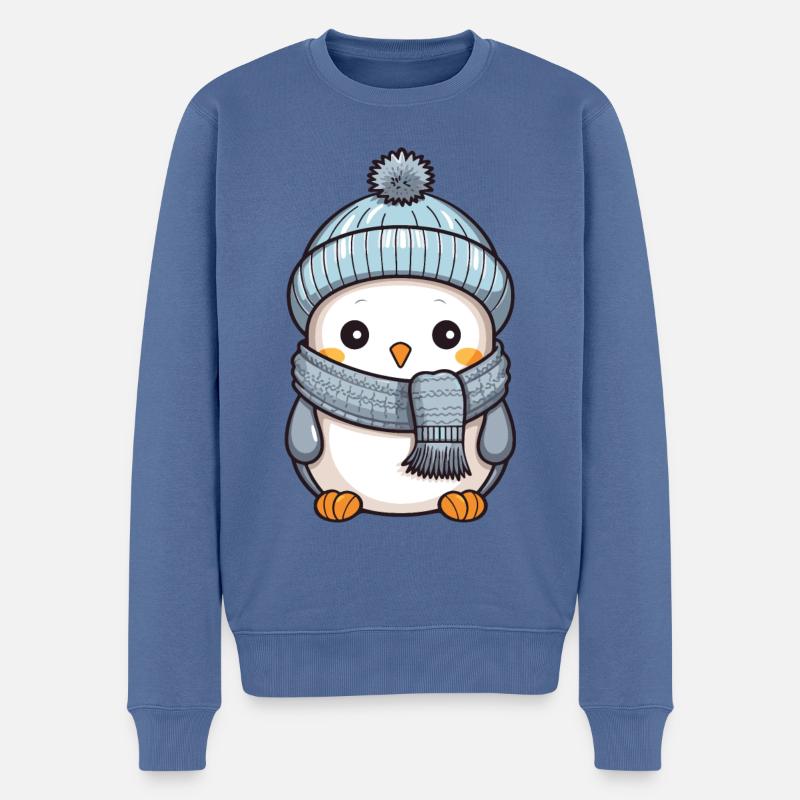 Pinguin Winter Comic - Männer Premium Bio Pullover - Taubenblau