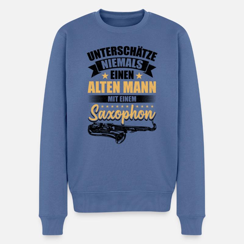 Unterschätze Niemals Einen Alten Mann Mit Saxophon - Männer Premium Bio Pullover - Taubenblau