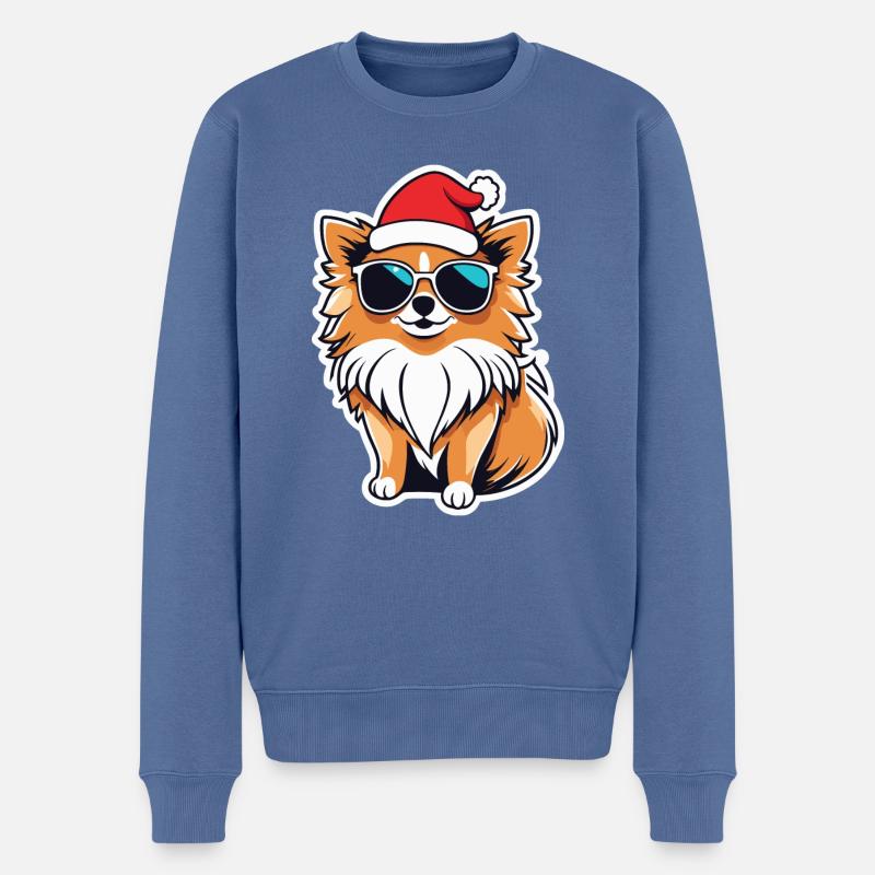 Dessin de Noël poméranien - Pull Premium bio Homme - bleu pigeon