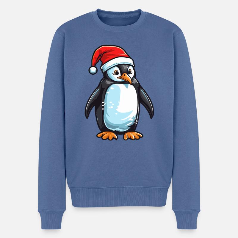 Tête d’animal de Noël pingouin - Pull Premium bio Homme - bleu pigeon