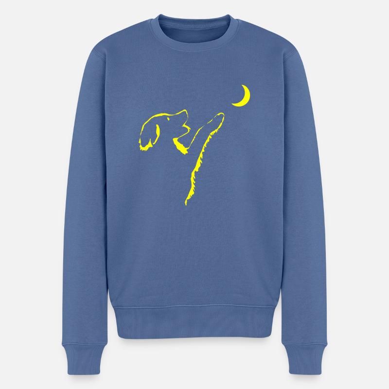 Hund schaut Mond an - Männer Premium Bio Pullover - Taubenblau