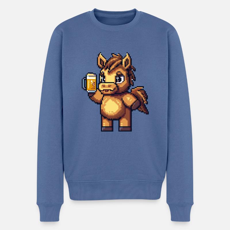 Pferd Bier Pixel - Männer Premium Bio Pullover - Taubenblau