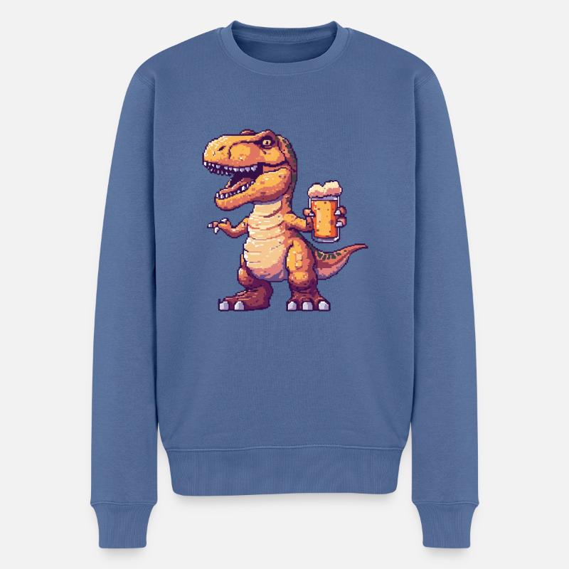 Dinosaurier T-Rex Bier Pixel - Männer Premium Bio Pullover - Taubenblau
