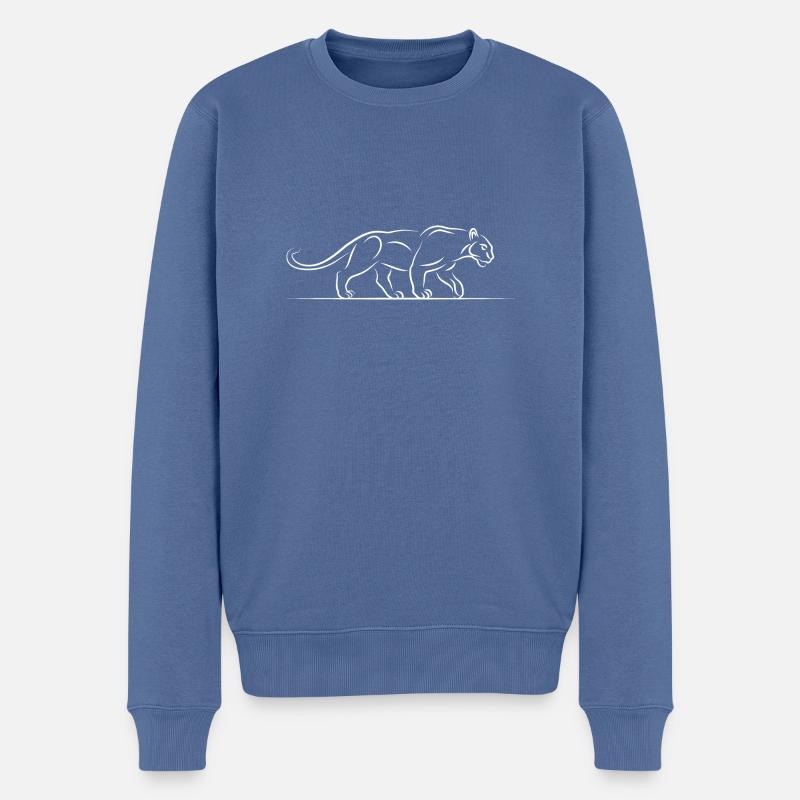 Illustration de panthère en blanc - Pull Premium bio Homme - bleu pigeon
