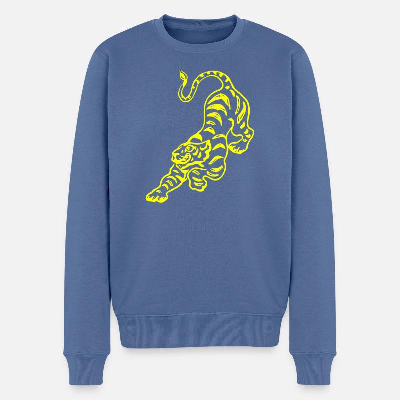 Chinesisches Tigermuster - Männer Premium Bio Pullover - Taubenblau