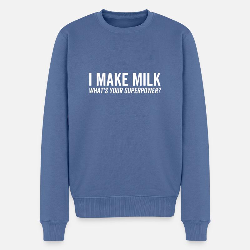 Je fais du lait Quel est ton superpouvoir - Pull Premium bio Homme - bleu pigeon