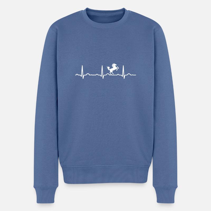 EKG HERZSCHLAG PFERD weiß - Männer Premium Bio Pullover - Taubenblau