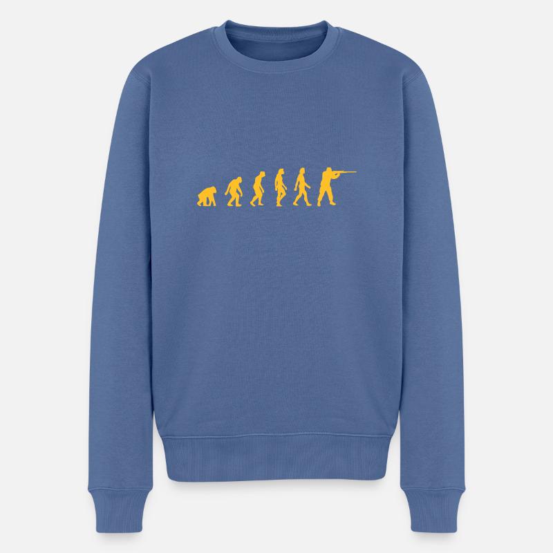Die Evolution der Jäger - Männer Premium Bio Pullover - Taubenblau
