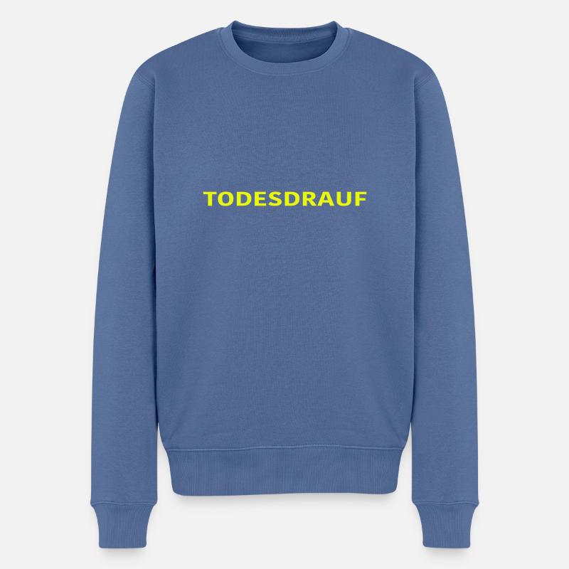 TODESDRAUF in Gelb von EMMEUNDAMPFE - Männer Premium Bio Pullover - Taubenblau