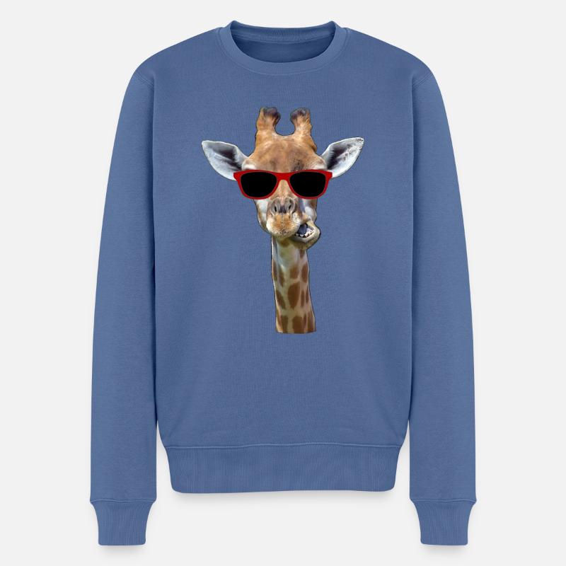 girafe avec lunettes de soleil - Pull Premium bio Homme - bleu pigeon