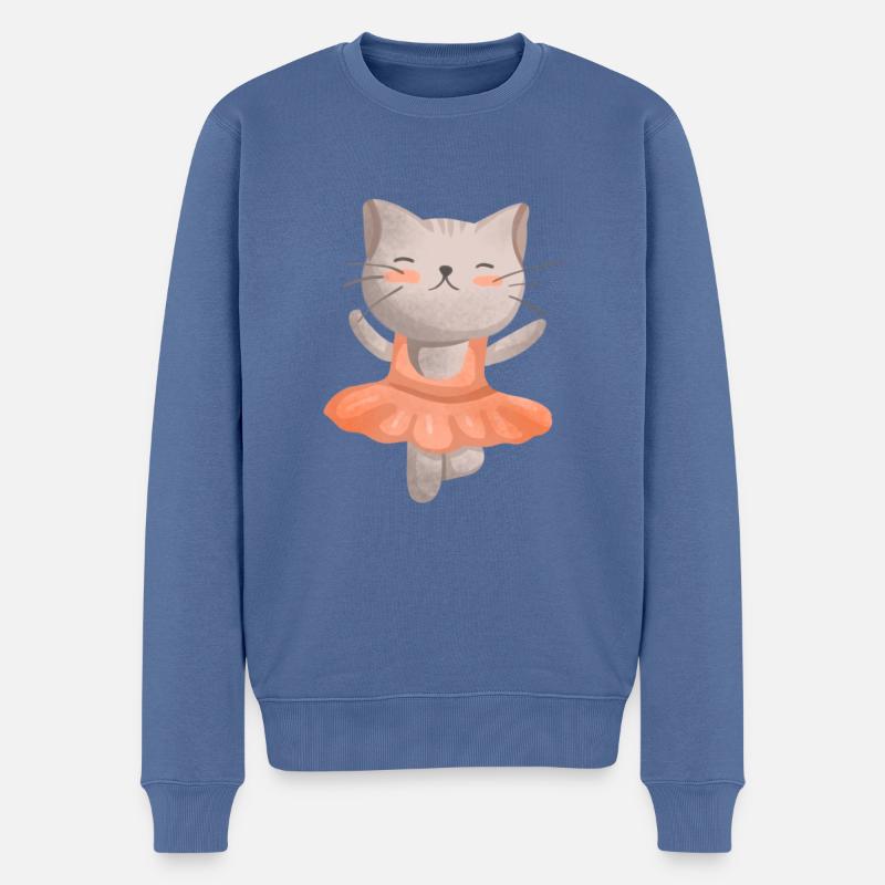 Süße tanzende Katze - Männer Premium Bio Pullover - Taubenblau