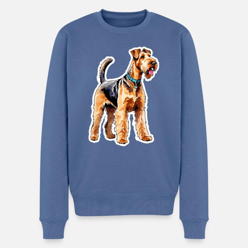 Airedale Terrier Aquarelle - Pull Premium bio Homme - bleu pigeon