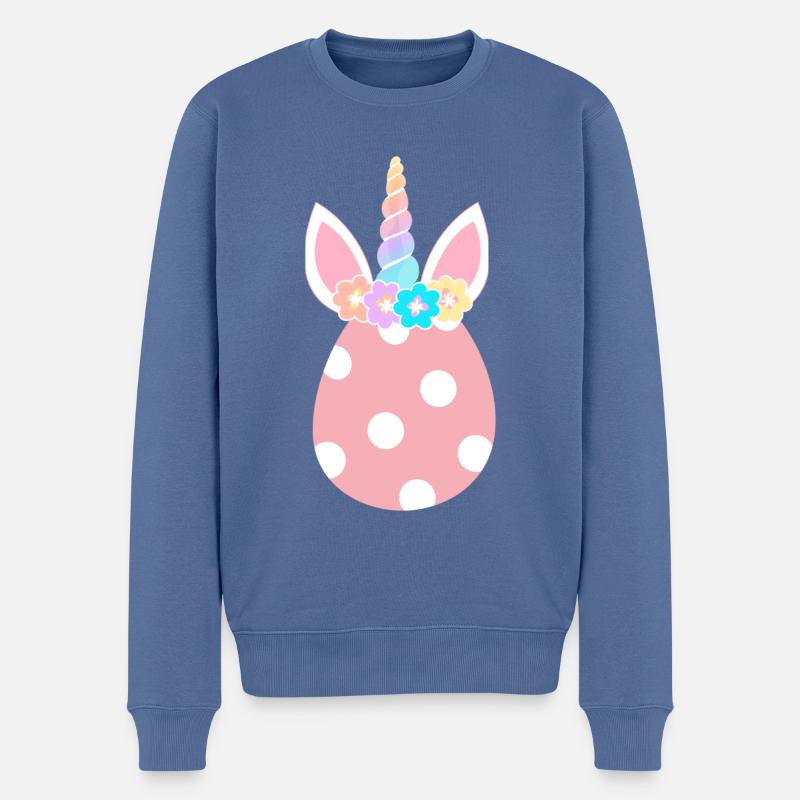 Oeuf de Pâques Licorne arc-en-ciel - Pull Premium bio Homme - bleu pigeon
