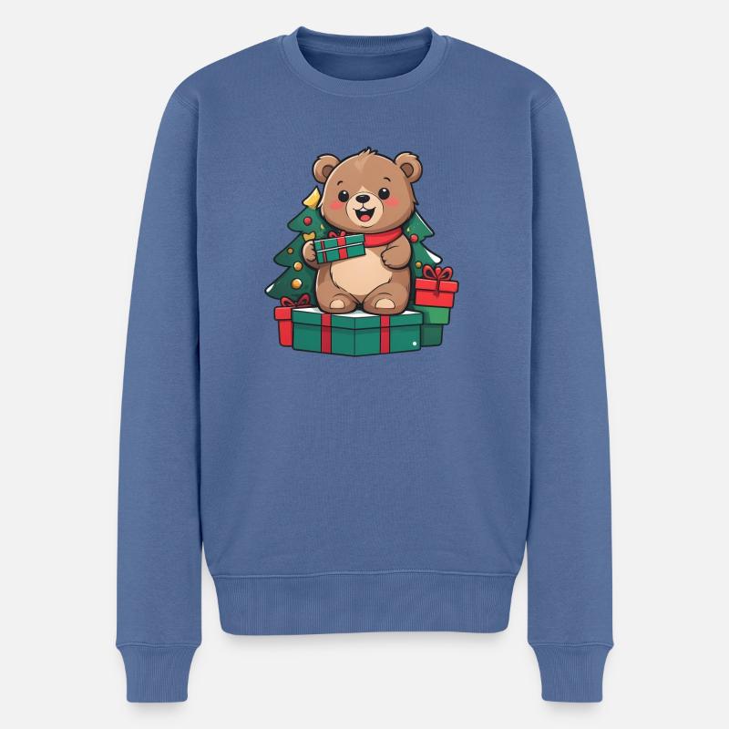 Ours mignon célébrant Noël. - Pull Premium bio Homme - bleu pigeon