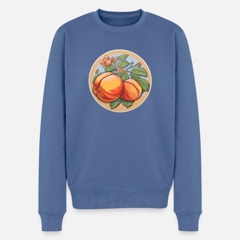Pfirsich und Blüte - Männer Premium Bio Pullover - Taubenblau