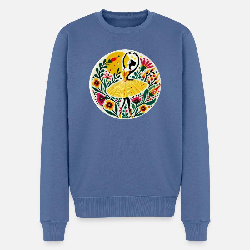 Gelbe Ballerina - Männer Premium Bio Pullover - Taubenblau