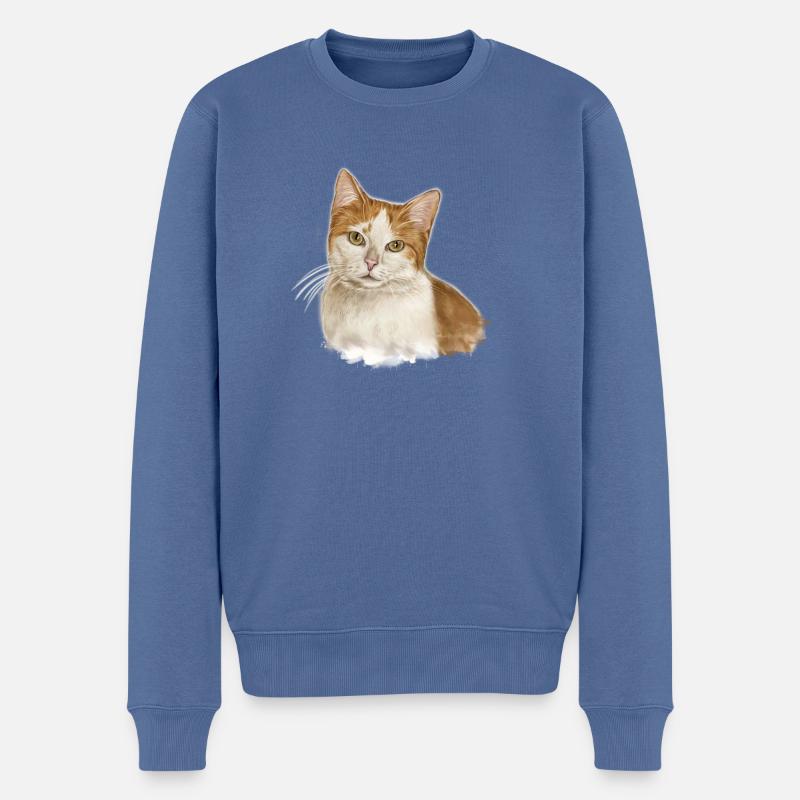 chat Marie - Pull Premium bio Homme - bleu pigeon