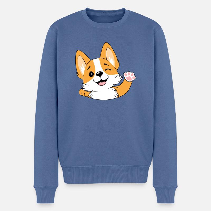 Willkommens-Corgi - Männer Premium Bio Pullover - Taubenblau
