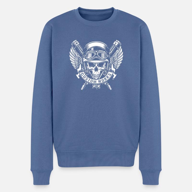 CUSTOM WORKS motor - Pull Premium bio Homme - bleu pigeon