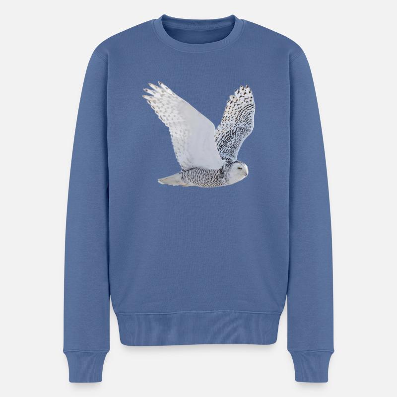 Weisse Eule - Männer Premium Bio Pullover - Taubenblau