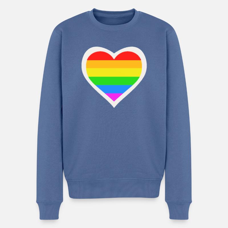 LGBT Queer Rainbow Heart - Pull Premium bio Homme - bleu pigeon