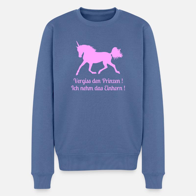 Vergiss den Prinzen, Ich nehm das Einhorn, Spruch - Männer Premium Bio Pullover - Taubenblau