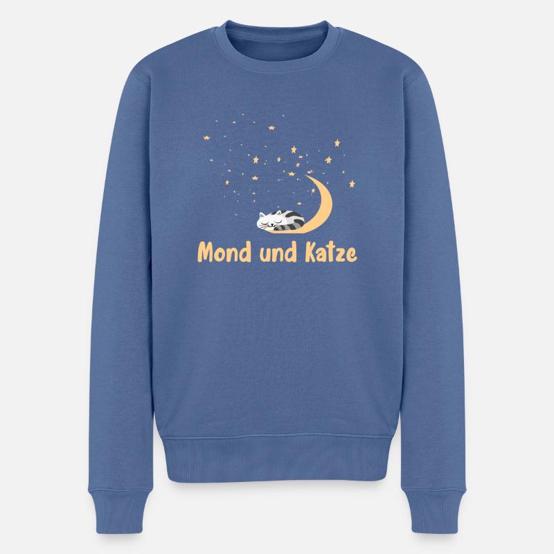 Mond und Katze - Männer Premium Bio Pullover - Taubenblau