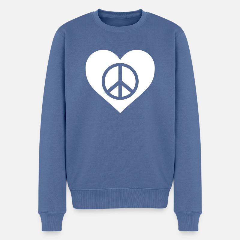 Herz Peace Frieden - Männer Premium Bio Pullover - Taubenblau