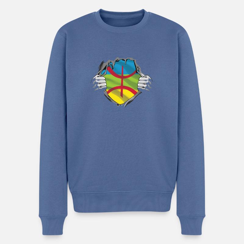 le Drapeau amazigh dans les tripes - Pull Premium bio Homme - bleu pigeon