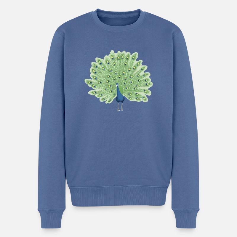 Pfau in blau und grün - Männer Premium Bio Pullover - Taubenblau