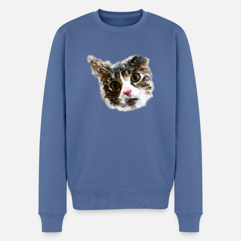 gxp katze for real wasserfarbe mix - Männer Premium Bio Pullover - Taubenblau