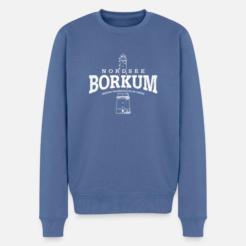 Borkum Nordsee (weiss oldstyle) - Männer Premium Bio Pullover - Taubenblau