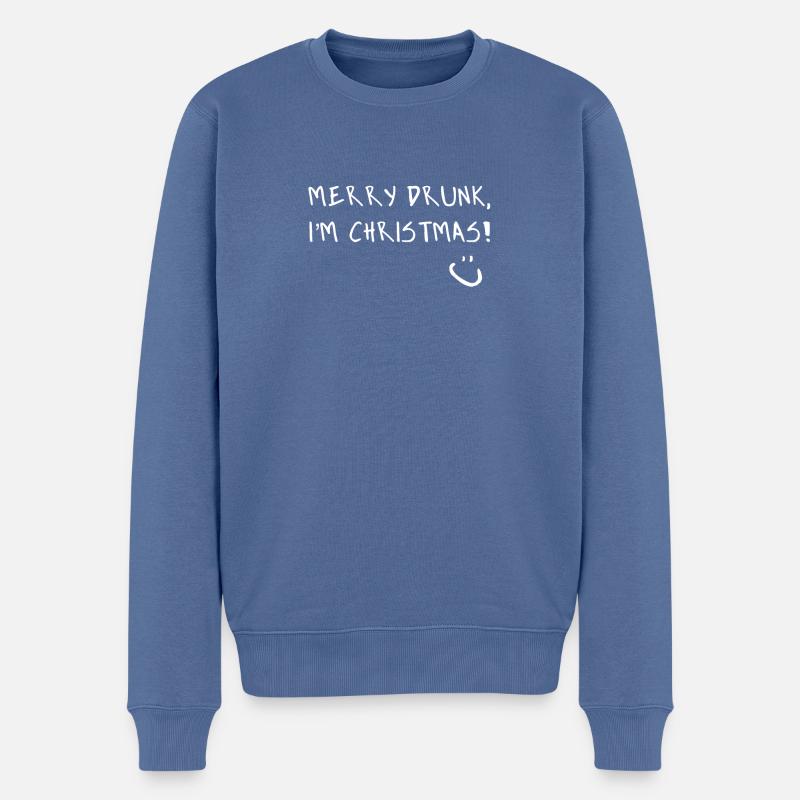 "Merry drunk, I'm Christmas!" - Männer Premium Bio Pullover - Taubenblau