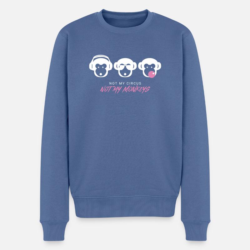 Muniax Monkeys Pink Weiß - Männer Premium Bio Pullover - Taubenblau