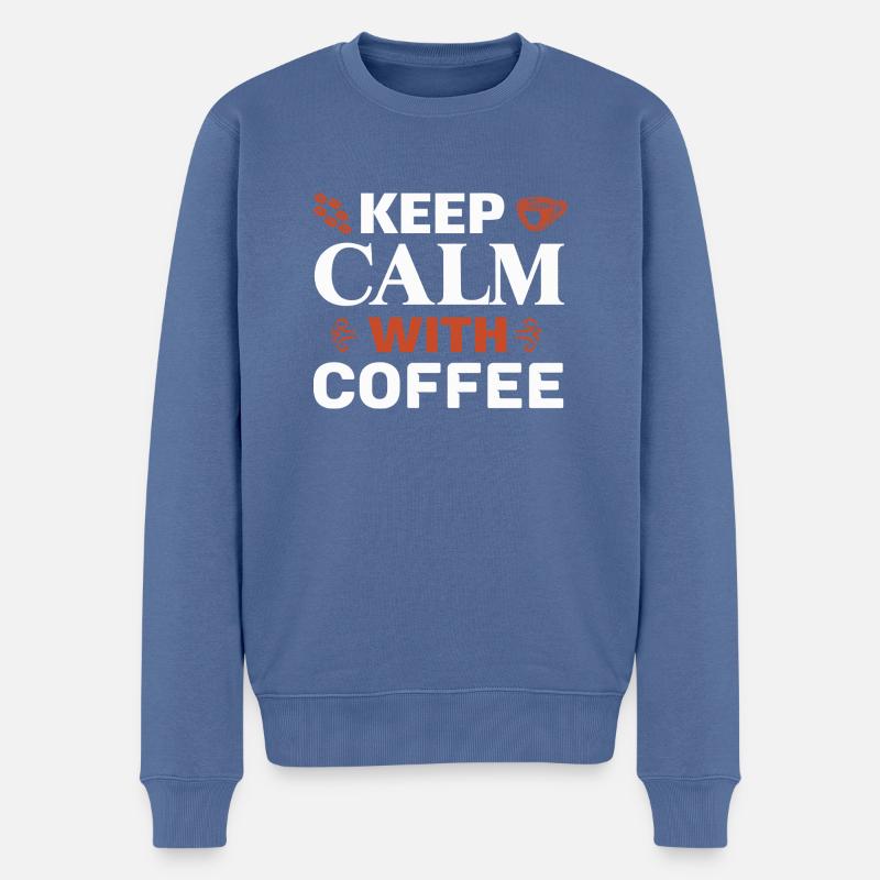 Keep calm with coffee - Männer Premium Bio Pullover - Taubenblau