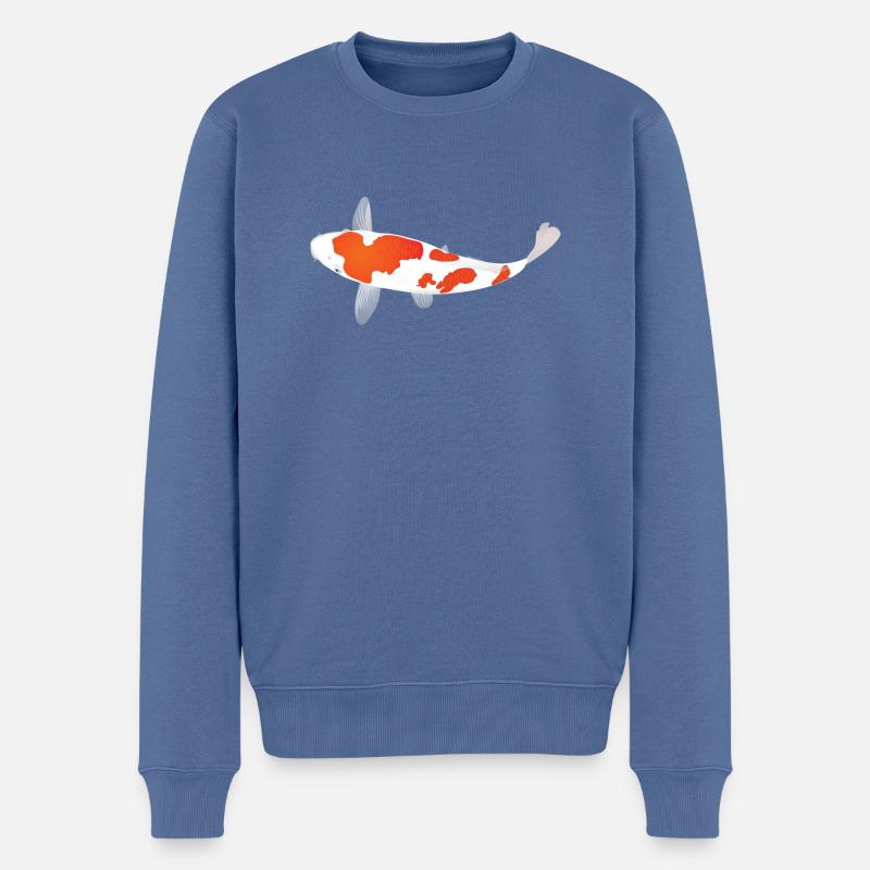 Carpe Koï - Blanche et Rouge - Pull Premium bio Homme - bleu pigeon